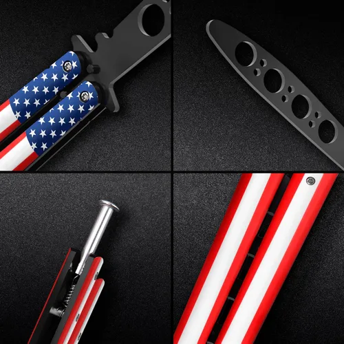 Miniatura 6 de Cuchillo de mariposa – Balisong Trainer – Entrenador de mariposa de práctica estadounidense con pestillo de resorte seguro – Cuchillos Balisong NO