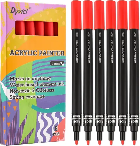 Miniatura 9 de Dyvicl Marcadores de pintura acrílica negra, bolígrafos de pintura de punta fina, marcadores acrílicos para pintura de roca, piedra, cerámica