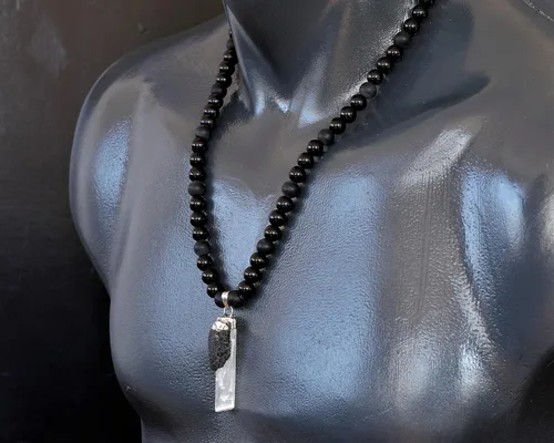Miniatura 58 de Colgante de turmalina cruda natural, Collar de cuentas de ónix negro genuino, Collar de piedra negra, Collar de piedras preciosas, Cuentas de 0.315