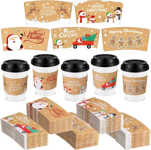Miniatura 17 de Remerry Paquete de 125 fundas de papel desechables para tazas de café de invierno, Navidad, Papá Noel, té, chocolate caliente, cacao, para tazas