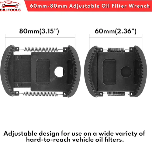 Miniatura 3 de Bilitools Llave de filtro de aceite universal ajustable, herramienta de extracción, 60-80mm (2.36-3.15 pulgadas), 1/2" de transmisión