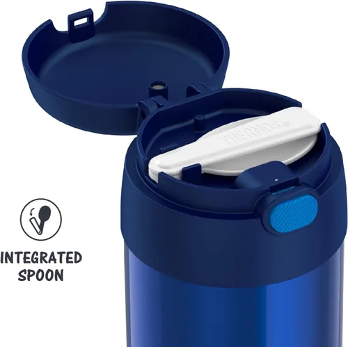 Miniatura 4 de THERMOS FUNTAINER - Tarro de comida para niños aislado al vacío de acero inoxidable de 10 onzas con cucharas plegables, azul marino y morado