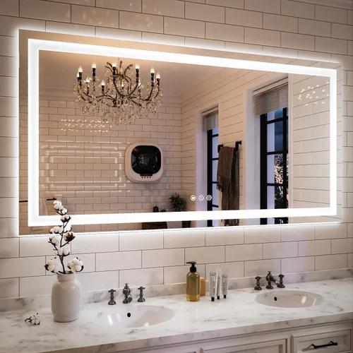 Miniatura 14 de ISKM Espejo LED con marco para baño de 40"x30", espejo de baño LED regulable con luces, antivaho, espejo iluminado frontal y retroiluminado de 3