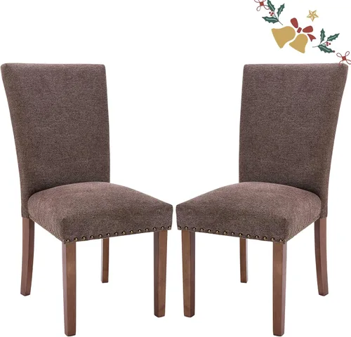 Miniatura 28 de Juego de 2 sillas de comedor Parsons, sillas tapizadas con cabeza de clavo para comedor y cocina con cojines gruesos y patas de madera, verde