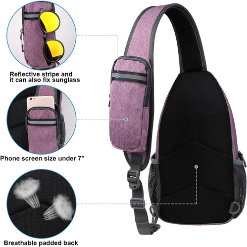 Miniatura 162 de WATERFLY Bolsa pequeña de senderismo: mochila cruzada para el pecho, mochila para hombres y mujeres con correa de hombro agradable a la piel