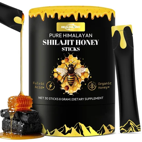 Palitos de miel Shilajit del Himalaya para hombres: Shilajit para mujeres con miel orgánica y azafrán, 30 barras para impulso de energía y apoyo