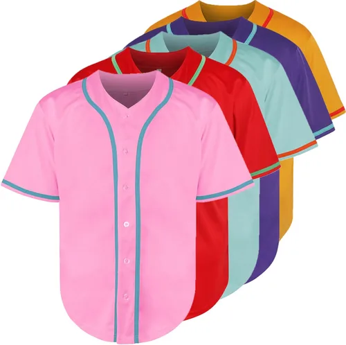 Miniatura 29 de Phoneutrix Camisetas Jersey de Béisbol Hip Hop Hipster Lisas en Blanco con Botones Uniformes Deportivos para Hombres y Mujeres Jersey