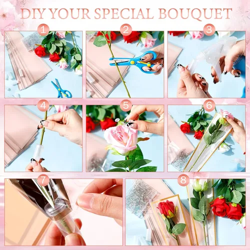 Miniatura 4 de Outus Accesorios para ramo de flores, 200 unidades, fundas de rosas individuales con 200 tubos de agua florales y 200 alfileres de ramo de cabeza