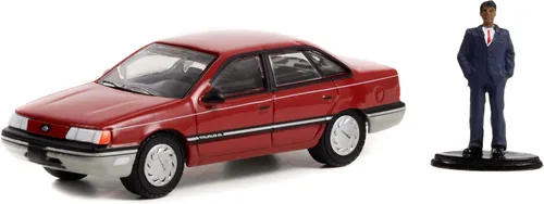 Miniatura 2 de Toy Cars 1989 Tauro rojo con rayas negras y asociado en traje figura The Hobby Shop Series 13 1/64 modelo de coche fundido a presión por Greenlight