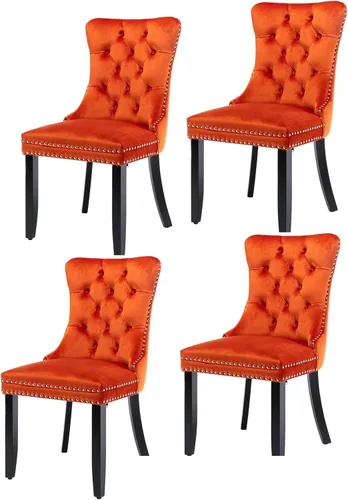 Miniatura 9 de Juego de 6 sillas de comedor modernas para sala de estar, cocina, patas de madera maciza, cojín acolchado de tela de lino, asiento y respaldo
