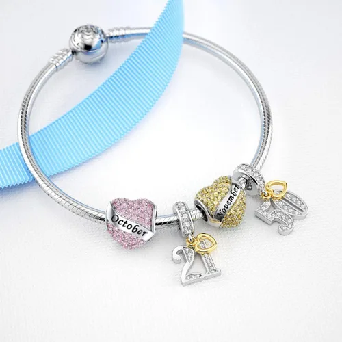 Miniatura 3 de Abalorio Dalaran de plata de ley 925 con forma de corazón, para brazalete, feliz cumpleaños, para mujer