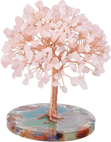 Miniatura 10 de Nupuyai Árbol de dinero de piedra de cristal aguamarina envuelto en rodajas redondas de ágata orgónica, árbol de la vida, bonsái de Feng Shui