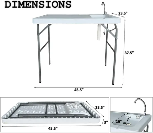 Miniatura 3 de Mesa plegable de grado comercial de 3.8 pies, mesa de limpieza con fregadero y grifo, plegable por la mitad moldeada por soplado, portátil