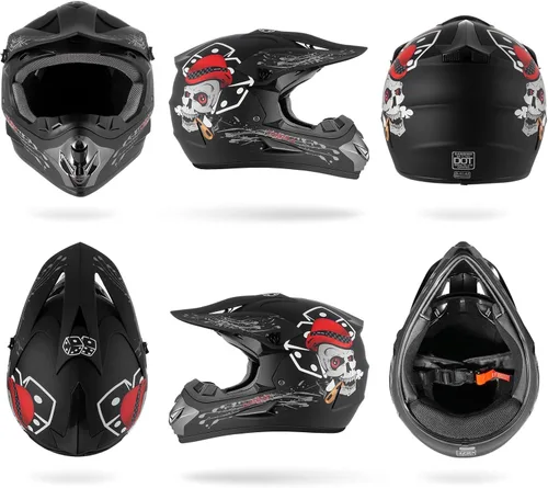Miniatura 8 de Juego de 4 cascos de motocross para niños y jóvenes (guantes con gafas), casco de motocicleta de cara completa aprobado por DOT, ATV, BMX, bicicleta