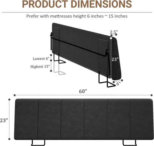 Miniatura 2 de Cabecero Tamaño Queen Solamente - Sin Ensamblaje, Cabecero Tapizado Tamaño Queen Tela de Lino Estilo Moderno Cabeceros para Cama Ajustable Negro