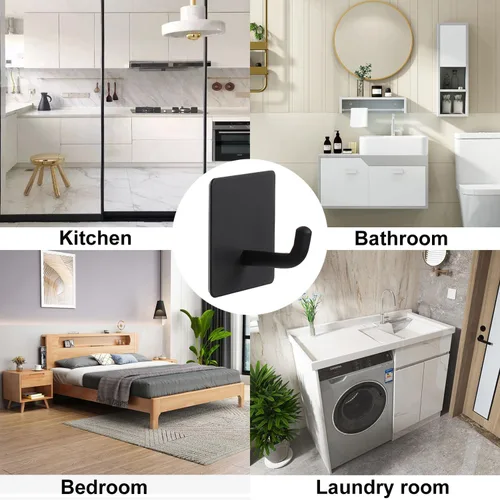 Miniatura 4 de Ganchos para Toallas de Baño - Paquete de 6 Ganchos Autoadhesivos Fuertes para Abrigos/Ropa, Ganchos Adhesivos Sin Perforación, Gancho de Pared
