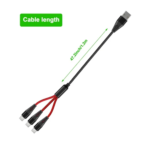 Miniatura 2 de Cable USB C, 1 divisor a enchufe de 3 vías, cable de carga rápida para teléfono inteligente Android Samsung Galaxy tipo C, tableta Fire Kindle
