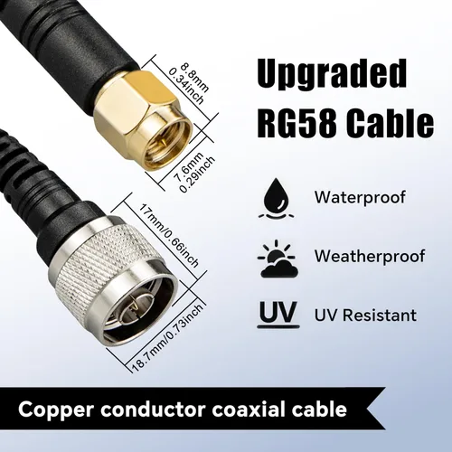 Miniatura 3 de Paquete de 2 cables SMA macho a N macho RG58 de 1.64 pies tipo SMA a N, cable coaxial de puente de antena coaxial de pérdida ultrabaja, 50 ohmios