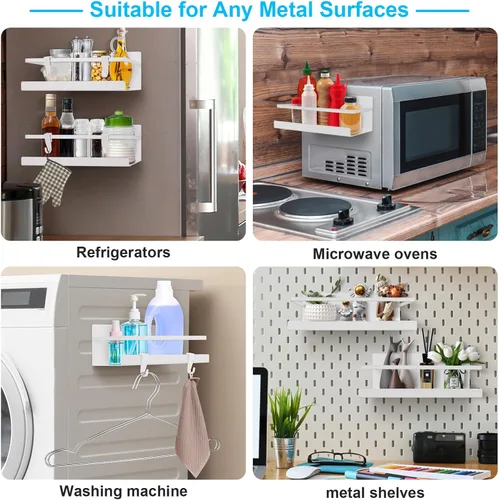 Miniatura 5 de Estante magnético para especias para refrigerador, paquete de 2 estantes magnéticos para frascos de especias, estantes magnéticos, soporte