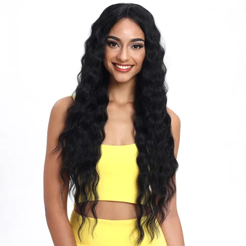 Miniatura 16 de Joedir - Peluca de 30 pulgadas de largo con encaje frontal, cabello ondulado profundo, parte superior, cabello natural superior con abuelitos
