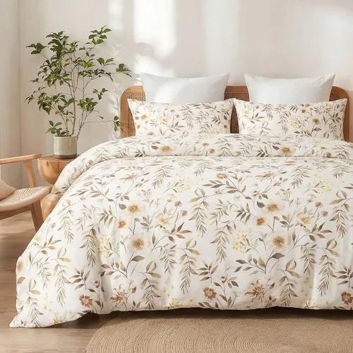 Miniatura 14 de Nayoroom Funda de edredón floral negra, tamaño Queen, funda de edredón de flores botánicas de primavera, 3 piezas, suave, ligera, juego de ropa