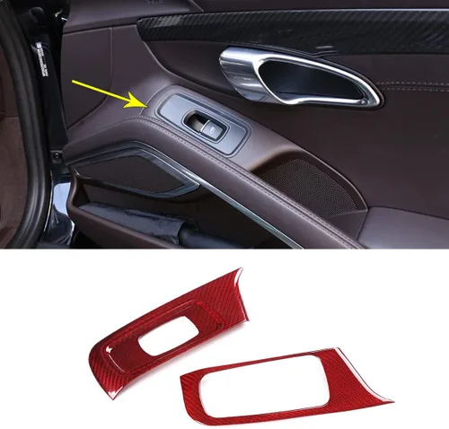 Miniatura 11 de Ajuste para Porsche 911 718 LHD 2013-2021 Accesorios interiores de fibra de carbono real para puerta de automóvil, panel de interruptor de control