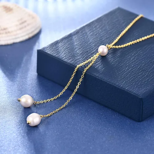 Miniatura 6 de Collares de perlas de oro de 14 quilates para mujer, exquisitos collares de perlas cultivadas a mano, collares de perlas simples para regalos