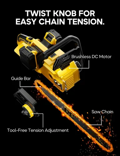 Miniatura 7 de DeForce Motosierra Eléctrica Inalámbrica de 16" 40V, para Baterías DeWalt 20V Max, Motosierra a Batería sin Escobillas, con Engrasador Automático