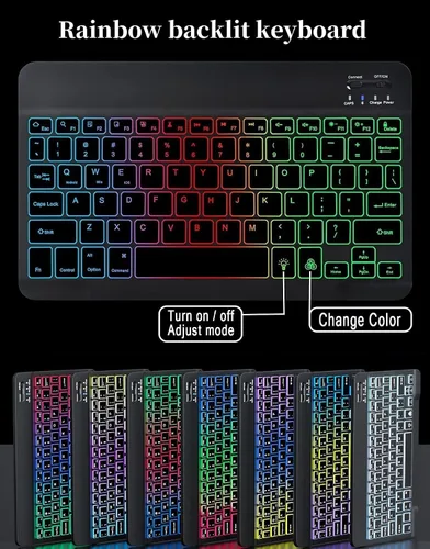 Miniatura 3 de Funda con teclado retroiluminado arcoíris para Galaxy Tab S6 Lite de 10.4 pulgadas con mouse y 7 colores RGB retroiluminación colorida teclado