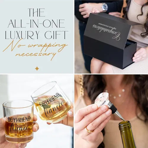 Miniatura 5 de Regalos de Compromiso Newlywoo para Parejas - ¡Regalo Único de Prometido para Él o Ella! Vasos de Vino de Whiskey con Tapón de Vino de Diamante