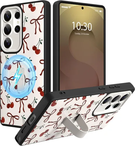 Miniatura 15 de Funda magnética compatible con Samsung Galaxy S25 Ultra para mujeres y hombres, estética flor de durazno, correa de muñeca ajustable incorporada