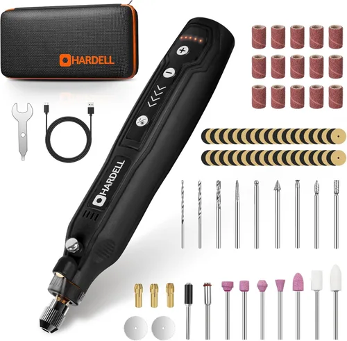 Miniatura 11 de HARDELL - Kit de herramienta rotatoria inalámbrica multiusos mini con 5 velocidades, carga USB y 69 accesorios, 3.7 V para lijar, pulir, perforar