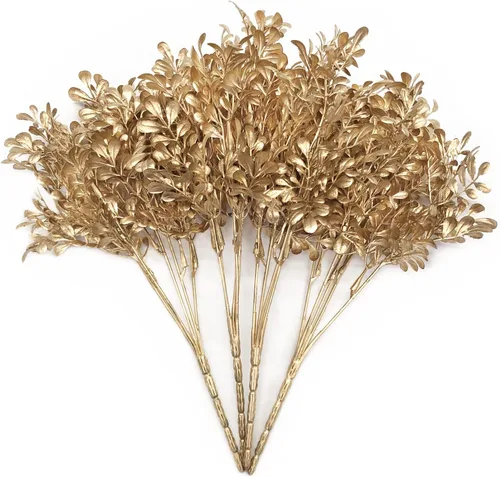 Miniatura 27 de Plantas artificiales Golden Baby Breath Gypsophila, para decoración de Navidad, plantas falsas, arbustos de helecho, arbustos sintéticos, Aliento