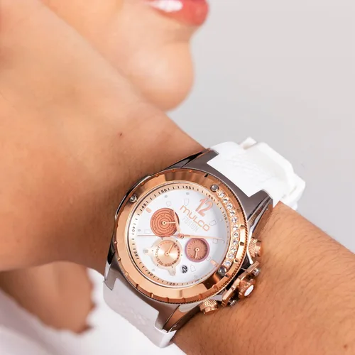 Miniatura 5 de MULCO Watches for Women-Blue Marine, Silver Stainless Steel Case with Silicone Wrist Band, Quartz Multifunction Movement,Large Analog Display