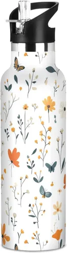 Miniatura 22 de Autumn Flowers Carnation Cactus Amaryllis Brown Leak Proof & BPA Free Sport Insulated Water Bottle With Straws Leak-proof Double-Wall Insulation for