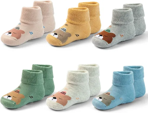 Calcetines cálidos antideslizantes para bebés y niños, calcetines de invierno gruesos con agarres para bebés y niñas, calcetines antideslizantes