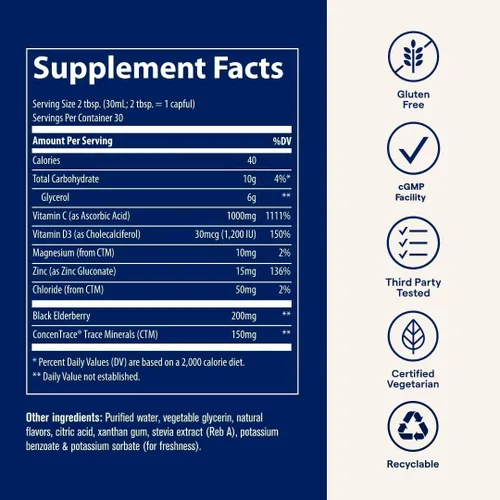 Miniatura 5 de Trace Minerals Inmunidad líquida+con saúco, zinc, vitaminas C y D, Trace Minerals iónico Absorción rápida, apoyo inmunológico sin azúcar, sin