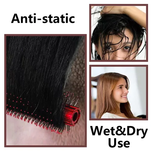 Miniatura 5 de Juego de 4 cepillos para el cabello, incluye peine ovalado de masaje antiestático, cepillo desenredante, cepillo de pelo redondo, cepillo de pelo