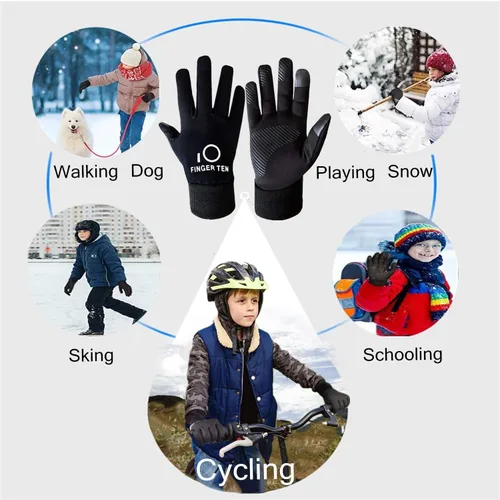 Miniatura 7 de FINGER TEN Guantes de invierno para pantalla táctil para niños y niñas, guantes térmicos para clima frío, guantes ligeros y cálidos para pantalla