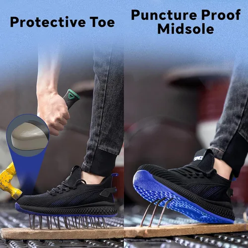 Miniatura 4 de SPIEZ Zapatos de seguridad unisex con puntera compuesta, a prueba de pinchazos, transpirables, zapatos de trabajo para hombres y mujeres, tenis