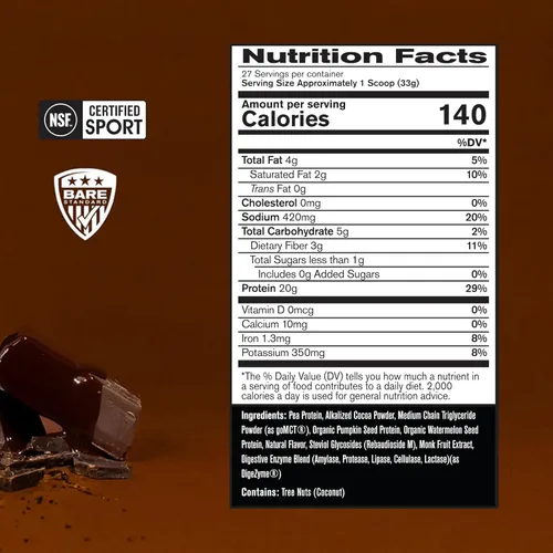 Miniatura 2 de BARE PERFORMANCE NUTRITION Proteína vegana, proteína a base de plantas, proteína de guisante, proteína de sandía y proteína de calabaza