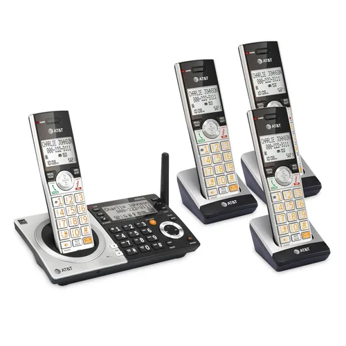 Miniatura 14 de AT&T CL83407 DECT 6.0 - Teléfono inalámbrico de 4 auriculares para el hogar con base de teclado dual, contestador, bloqueo de llamadas, Base