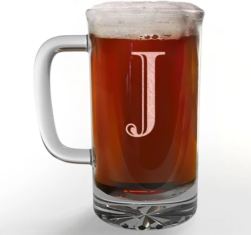 Miniatura 45 de Taza de cerveza de vidrio con monograma grabado de 16 onzas (letra B), regalos de cerveza personalizados de la A-Z para hombres, Día del Padre