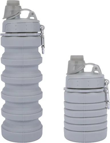 Miniatura 6 de Botella de agua de silicona plegable, portátil, reutilizable, para adultos, niños, estudiantes, viajes, campamento y senderismo, morado y azul