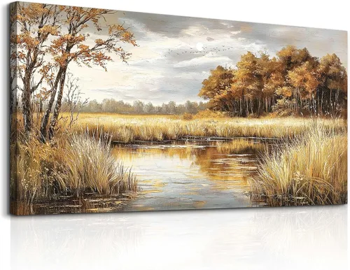 Miniatura 2 de ERQINHUA Arte de Lienzo para Pared de Sala de Estar Dormitorio Decoración de Pared para Oficina Casa de Campo Mural Superficie de Lago Paisaje