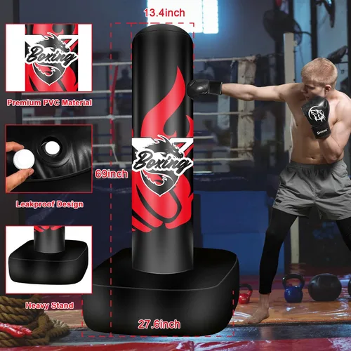 Miniatura 2 de Saco de boxeo de pie para adultos y adolescentes, saco de boxeo independiente de 70 pulgadas con guantes de boxeo y bomba de aire eléctrica