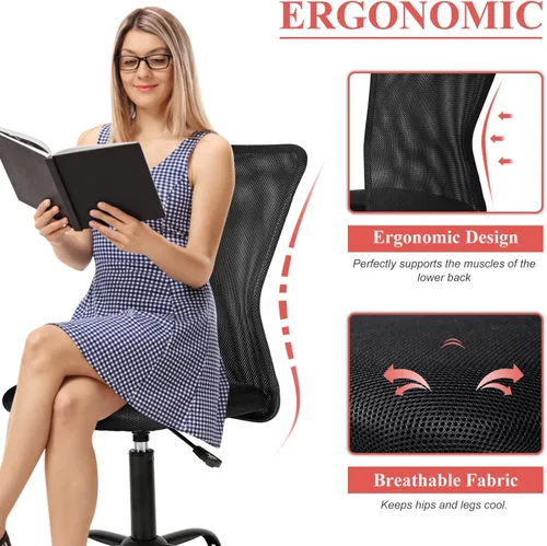 Miniatura 3 de Silla de oficina en casa, silla ergonómica de escritorio con respaldo medio, silla de computadora moderna de altura ajustable, silla giratoria