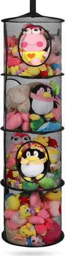 Almacenamiento Colgante para Juguetes de Peluche, Organizador de Almacenamiento de Peluches Plegable para Rincón con 4 Compartimentos, Organizador