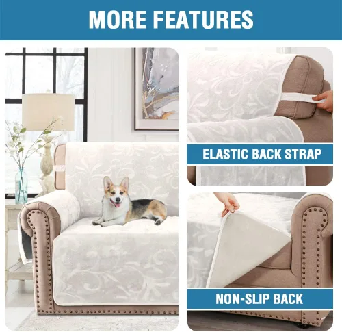 Miniatura 4 de H.VERSAILTEX Funda para sofá, 100% impermeable, de terciopelo, diseño clásico de flores, protector de muebles antideslizante con correas elásticas