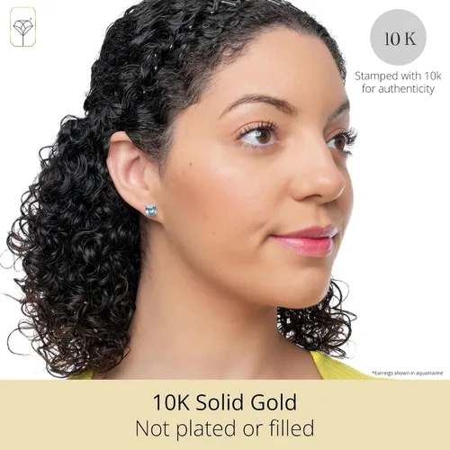 Miniatura 2 de Aretes cuadrados de oro blanco de 10 quilates de 0.276 in con piedra natal de corte princesa para mujer MAX + STONE